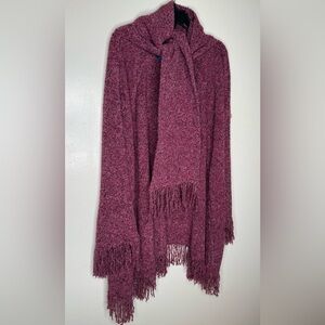 Karen Scott Plush Fringe Open Poncho in Burgundy
